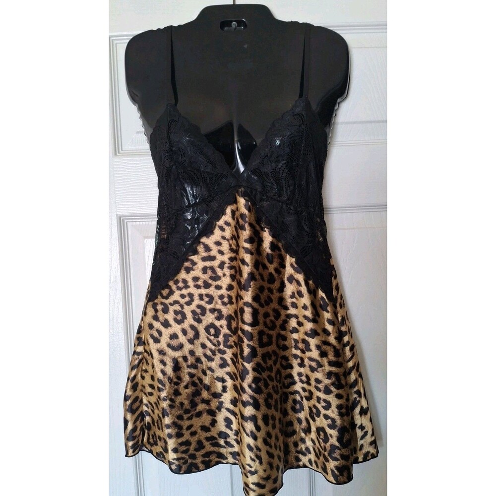 Avidlove Satin Lace Chemise Slip Dress Babydoll Lingerie Small Cheetah Coquette